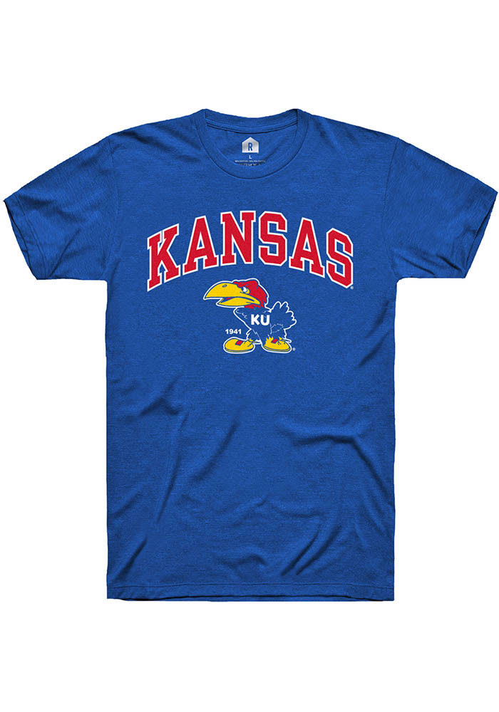 Rally Kansas Jayhawks Blue Arch Mascot 1941 Short Sleeve T Shirt