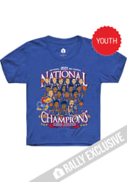 Rally Kansas Jayhawks Youth Blue 2022 National Champions NIL Caricature Short Sleeve T-Shirt