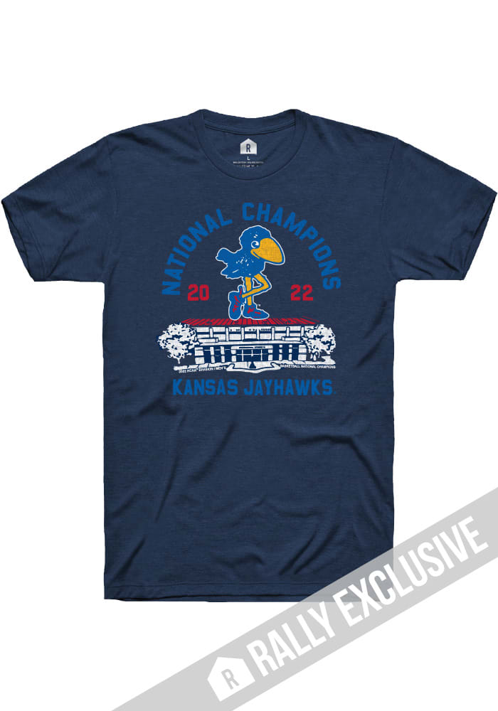 Rally Kansas Jayhawks Navy Blue 2022 National Champions Fieldhouse Short Sleeve T Shirt