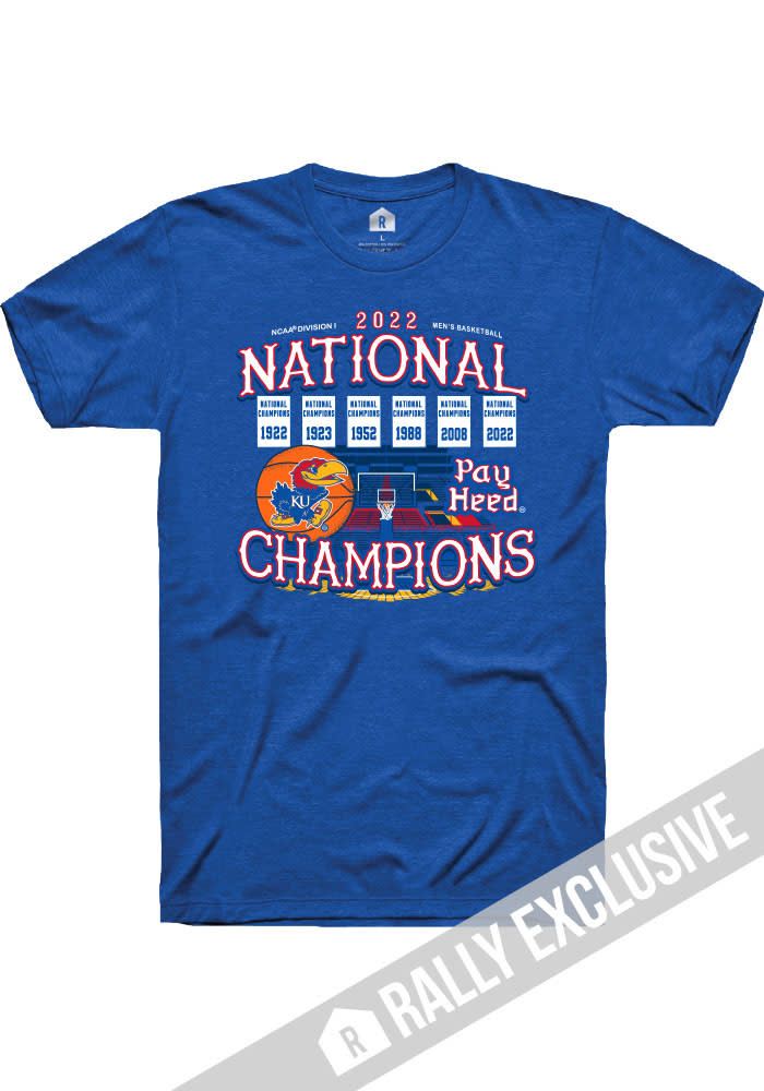 Rally Kansas Jayhawks Blue 2022 National Champions Banners Short Sleeve T Shirt