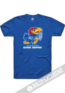 Rally Kansas Jayhawks Blue 2022 National Champions Cut The Net Short Sleeve T Shirt