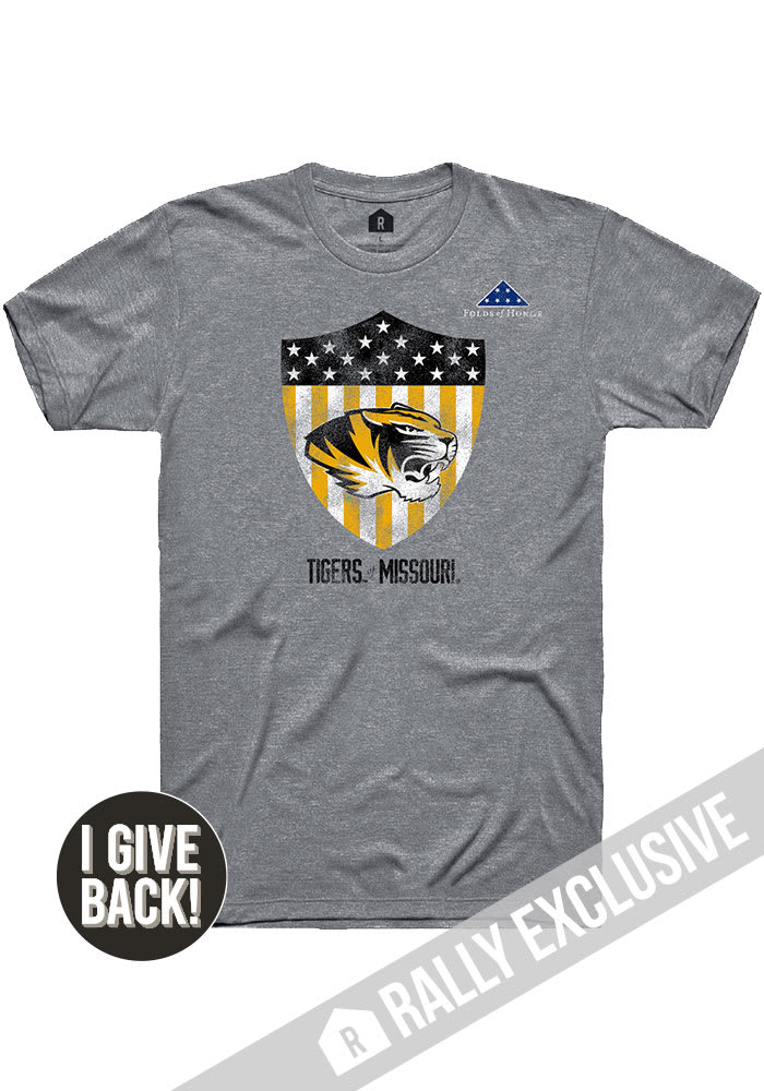 Rally Missouri Tigers Grey Folds of Honor Shield Short Sleeve Fashion T Shirt