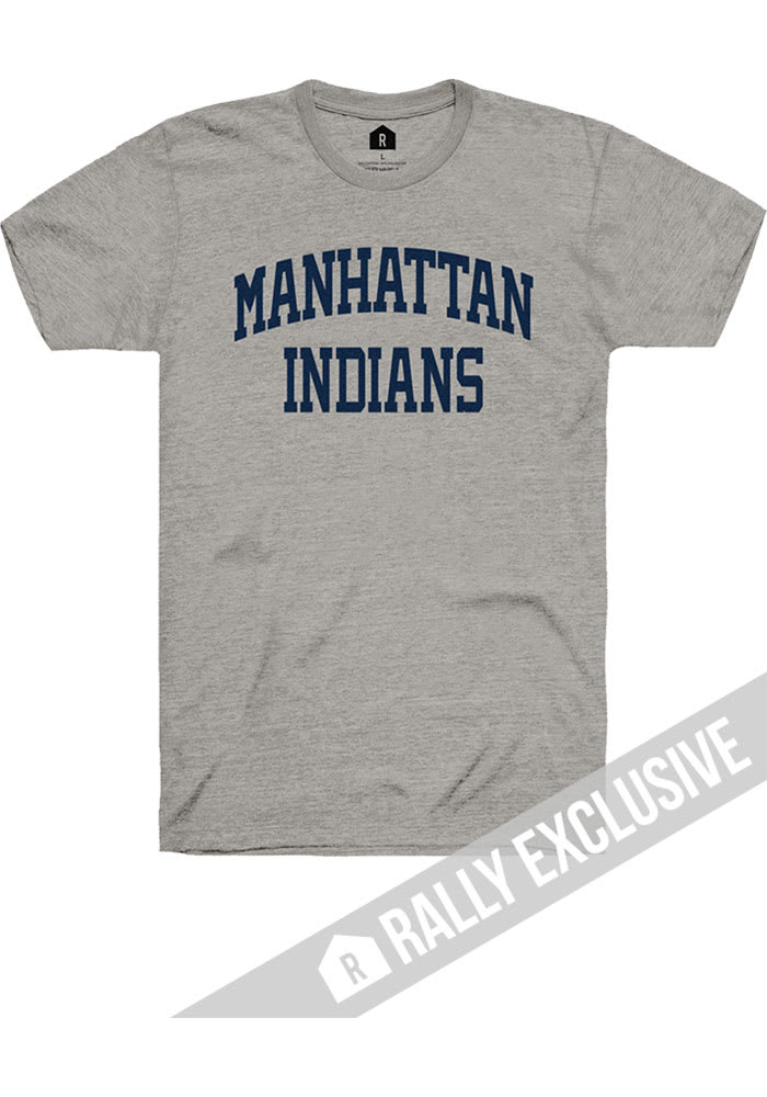 Rally Manhattan High School Indians Grey Arch Name Dual Blend Short Sleeve Fashion T Shirt