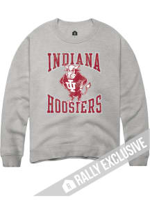 Rally Indiana Hoosiers Mens Grey Distressed Number One Graphic Long Sleeve Crew Sweatshirt