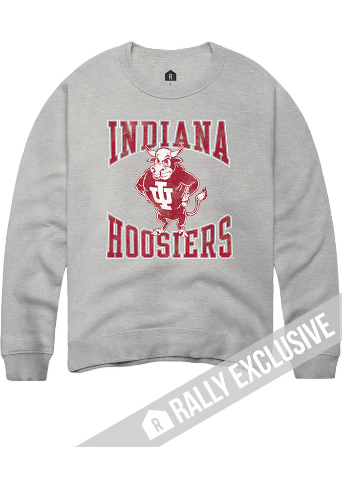 Rally Indiana Hoosiers Mens Grey Distressed #1 Graphic Long Sleeve Crew Sweatshirt