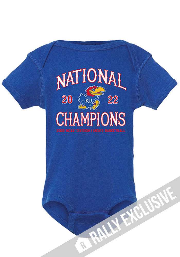 Rally Kansas Jayhawks Baby Blue 2022 National Champs Circus Font No 1 Short Sleeve One Piece