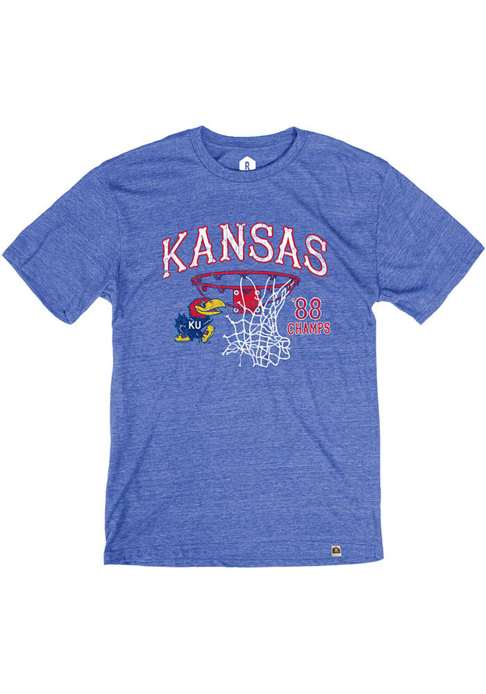 Rally Kansas Jayhawks Blue 1988 Champs Short Sleeve Fashion T Shirt