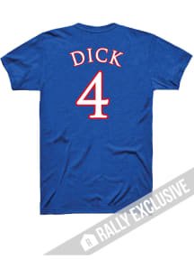 Gradey Dick Kansas Jayhawks Blue Basketball Player Name and Number Short Sleeve Player T Shirt