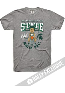 Malik Hall Rally Mens Grey Michigan State Spartans Basketball Caricature Fashion Player T Shirt