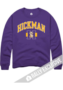 Rally Hickman High School Mens Purple Arch Mascot Long Sleeve Crew Sweatshirt