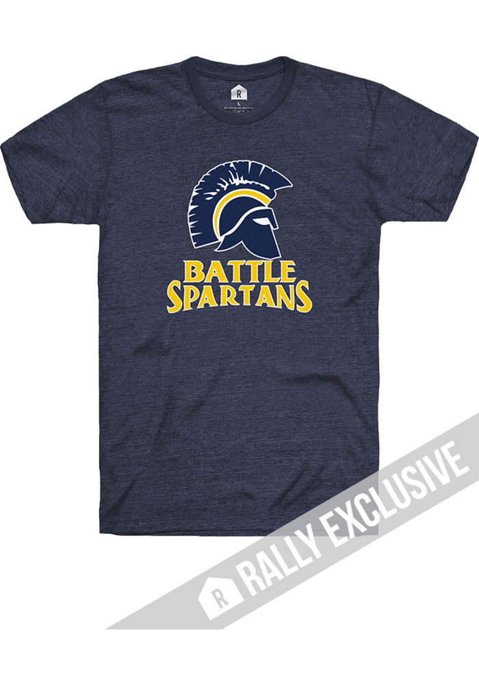 Rally Battle High School Navy Blue Primary Team Logo Short Sleeve Fashion T Shirt