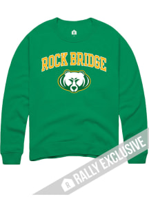 Rally Rock Bridge High School Mens Green Arch Mascot Long Sleeve Crew Sweatshirt
