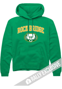 Rally Rock Bridge High School Mens Green Arch Mascot Long Sleeve Hoodie