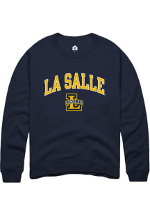 Rally La Salle Explorers Mens Navy Blue Arched Mascot Long Sleeve Crew Sweatshirt
