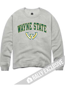 Rally Wayne State Warriors Mens Grey Arched Mascot Long Sleeve Crew Sweatshirt