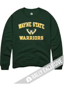 Rally Wayne State Warriors Mens Green No1 Graphic Long Sleeve Crew Sweatshirt