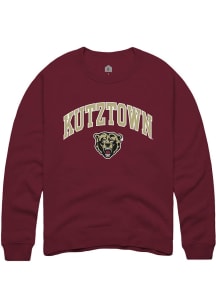 Rally Kutztown University Mens Maroon Arched Mascot Long Sleeve Crew Sweatshirt