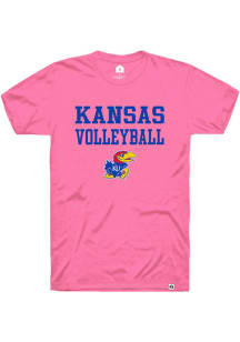 Rally Kansas Jayhawks Pink Volleyball Stacked Short Sleeve Fashion T Shirt