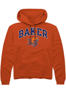 Rally Baker University Mens Orange Arch Mascot Long Sleeve Hoodie