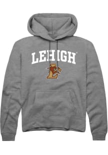 Rally Lehigh University Mens Grey Arch Mascot Long Sleeve Hoodie