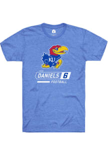Jalon Daniels Kansas Jayhawks Blue Football Name and Number Short Sleeve Player T Shirt