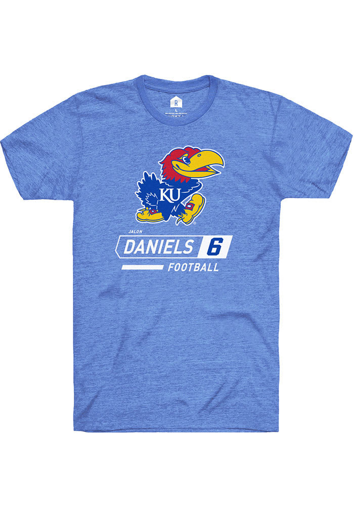 Jalon Daniels Kansas Jayhawks Blue Football Name and Number Short Sleeve Player T Shirt