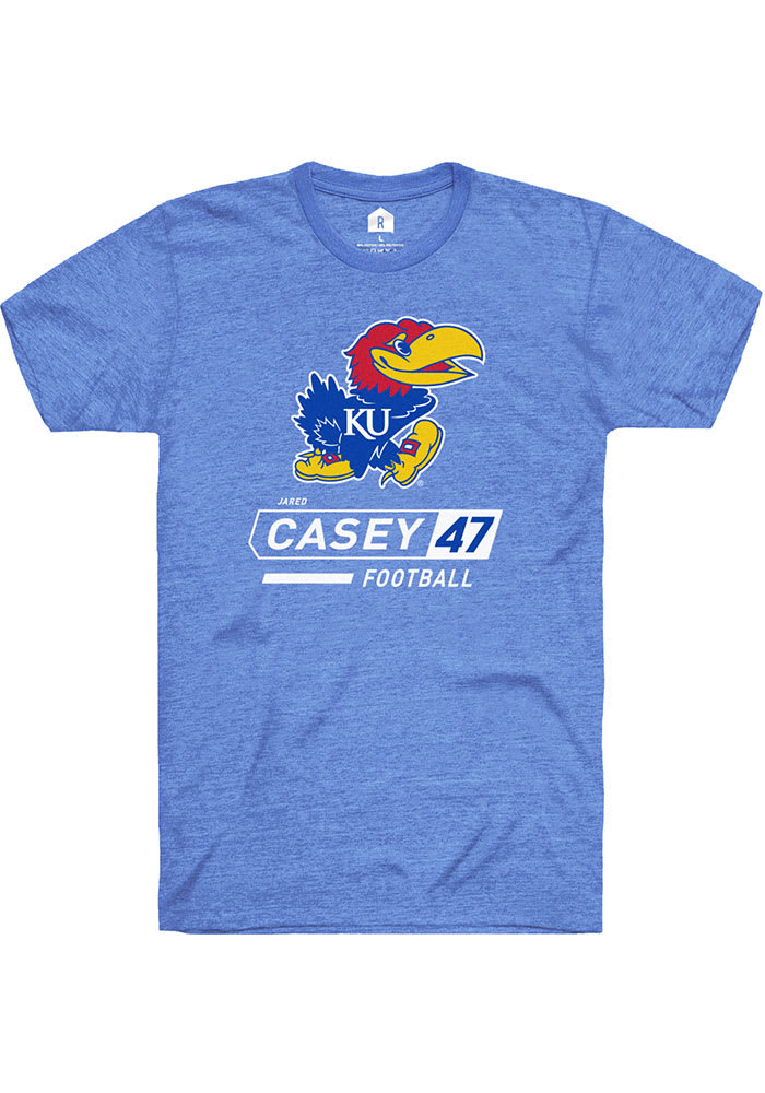 Jared Casey Kansas Jayhawks Blue Football Name and Number Short Sleeve Player T Shirt