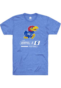 Taiwan Berryhill Jr Kansas Jayhawks Blue Football Name and Number Short Sleeve Player T Shirt