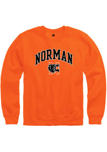 Rally Norman High School Tigers Mens Orange Arch Mascot Long Sleeve Crew Sweatshirt