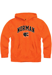 Rally Norman High School Tigers Mens Orange Arch Mascot Long Sleeve Hoodie