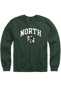 Rally Norman North High School Timberwolves Mens Green Arch Mascot Long Sleeve Crew Sweatshirt