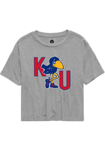 Rally Kansas Jayhawks Womens Grey 1912 Initial Crop Short Sleeve T-Shirt