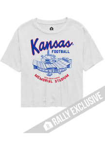 Rally Kansas Jayhawks Womens White Memorial Stadium Crop Short Sleeve T-Shirt
