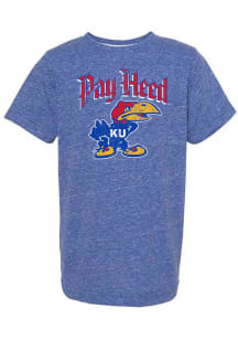 Rally Kansas Jayhawks Youth Blue Pay Heed Arch 41 Bird Short Sleeve T-Shirt