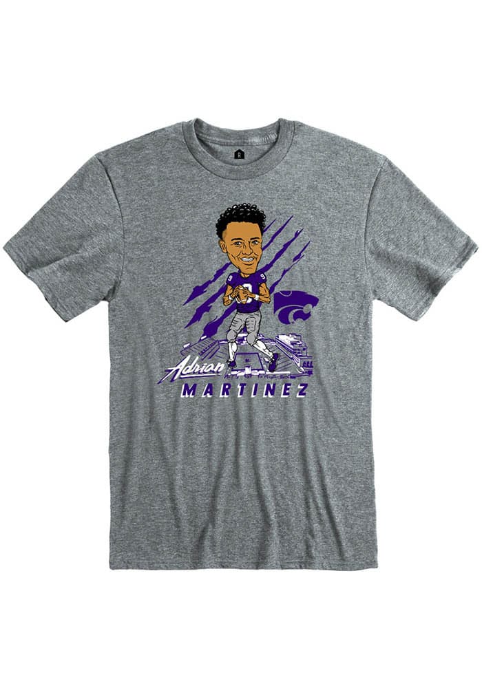 Adrian Martinez K-State Wildcats Grey Caricature Football Short Sleeve Fashion Player T Shirt