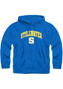 Rally Stillwater High School Pioneers Mens Blue Arch Mascot Long Sleeve Hoodie
