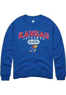 Rally Kansas Jayhawks Mens Blue Grandpa Pill Long Sleeve Crew Sweatshirt
