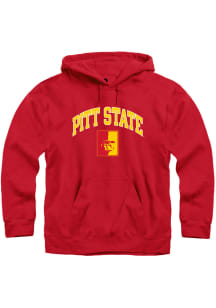 Rally Pitt State Gorillas Mens Red Arch Mascot Long Sleeve Hoodie