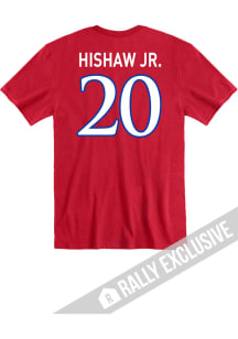 Daniel Hishaw Jr Kansas Jayhawks Red Football Name and Number Short Sleeve Player T Shirt