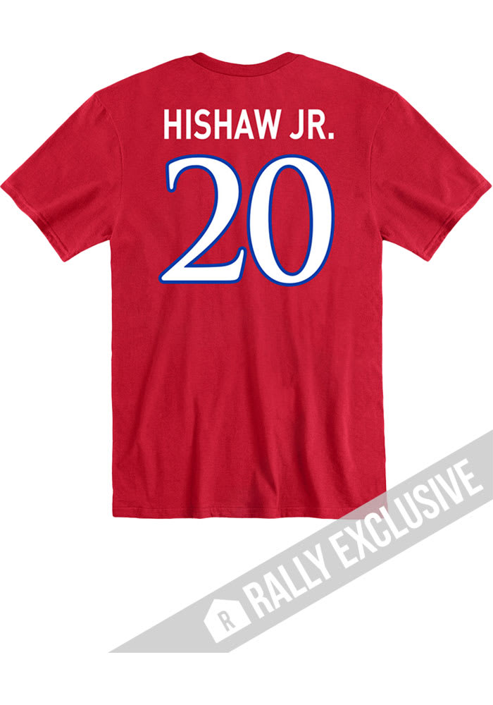 Daniel Hishaw Jr Kansas Jayhawks Red Name and Number Short Sleeve Player T Shirt