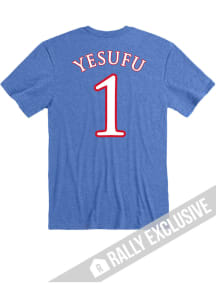 Joseph Yesufu Kansas Jayhawks Blue Basketball Name and Number Short Sleeve Player T Shirt