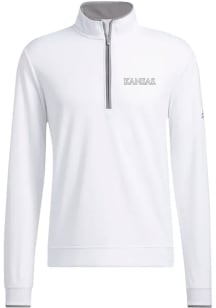 Rally Kansas Jayhawks Mens White Adidas Golf Trajan Logo Long Sleeve 1/4 Zip Pullover