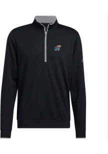Rally Kansas Jayhawks Mens Black Adidas Golf Primary Team Logo Long Sleeve 1/4 Zip Pullover