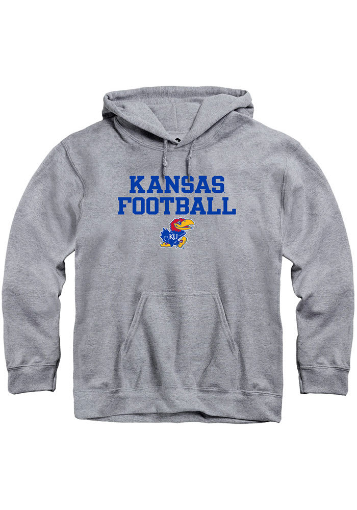 Rally Kansas Jayhawks Mens Football Stacked Hoodie GREY