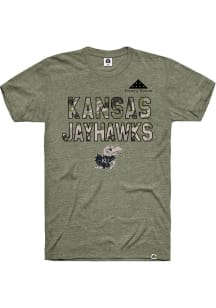 Rally Kansas Jayhawks Olive Triblend FOH Camo Team Name Short Sleeve Fashion T Shirt