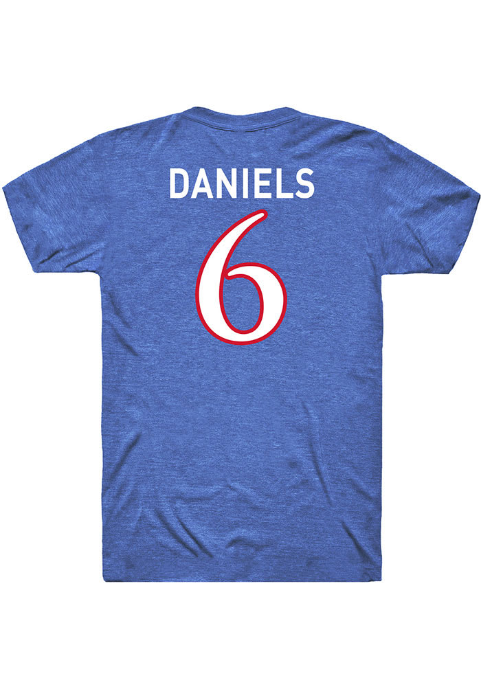 Jalon Daniels Kansas Jayhawks Blue Name and Number Short Sleeve Player T Shirt