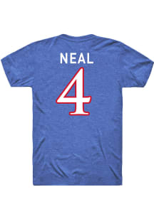 Devin Neal Kansas Jayhawks Blue Football Name and Number Short Sleeve Player T Shirt