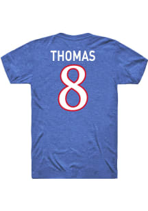 Ky Thomas Kansas Jayhawks Blue Football Name and Number Short Sleeve Player T Shirt