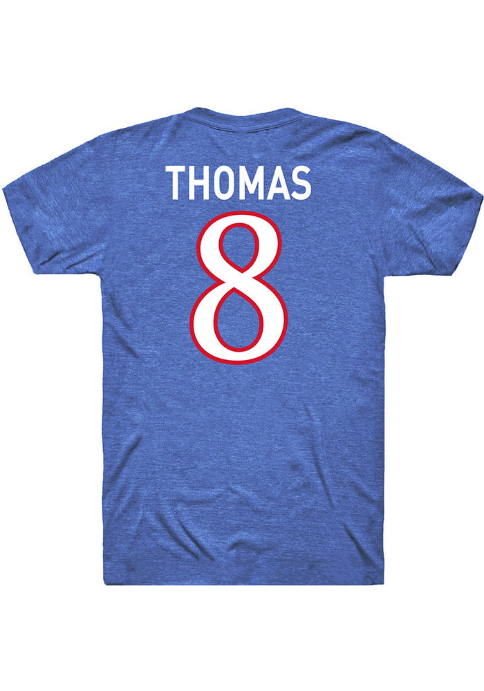 Ky Thomas Kansas Jayhawks Blue Name and Number Short Sleeve Player T Shirt