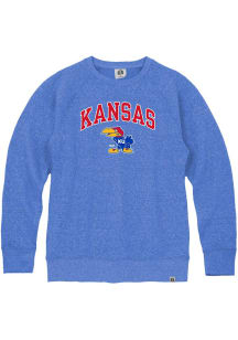Rally Kansas Jayhawks Mens Blue Arch Mascot Triblend Long Sleeve Fashion Sweatshirt